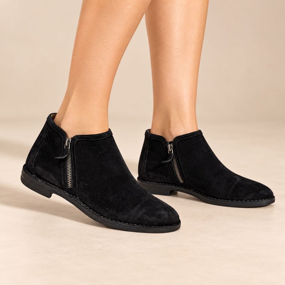Trask Aubrey Boots Women 8.5 M Black Suede Double Zip Vibram Ankle Booties